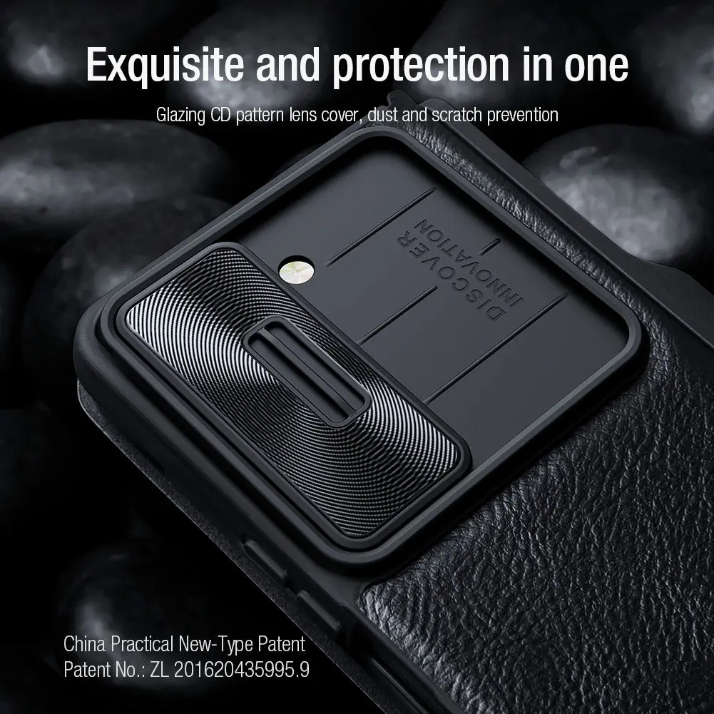 NILLKIN Qin Flip Leather Case for Samsung Galaxy Z Fold 5 with S-Pen Pocket Slide Camera Lens Cover Full Protection Phone Case