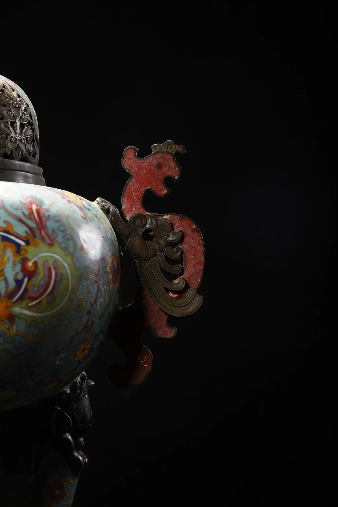 

23-дюймовая старинная бронзовая курильница с клуазоне-эмалью, цветочным узором, тыквой долголетия и фениксом