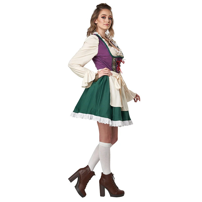 Damen Karneval Oktoberfest Kostüm Bayerisches Traditionelles Fräulein Kellnerin Cosplay Halloween Bühnen-Partykleid – Detail 3