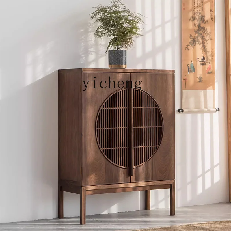 

GZ New Chinese Black Walnut Entrance Cabinet Simple Zen Solid Wood Edge Cabinet Locker