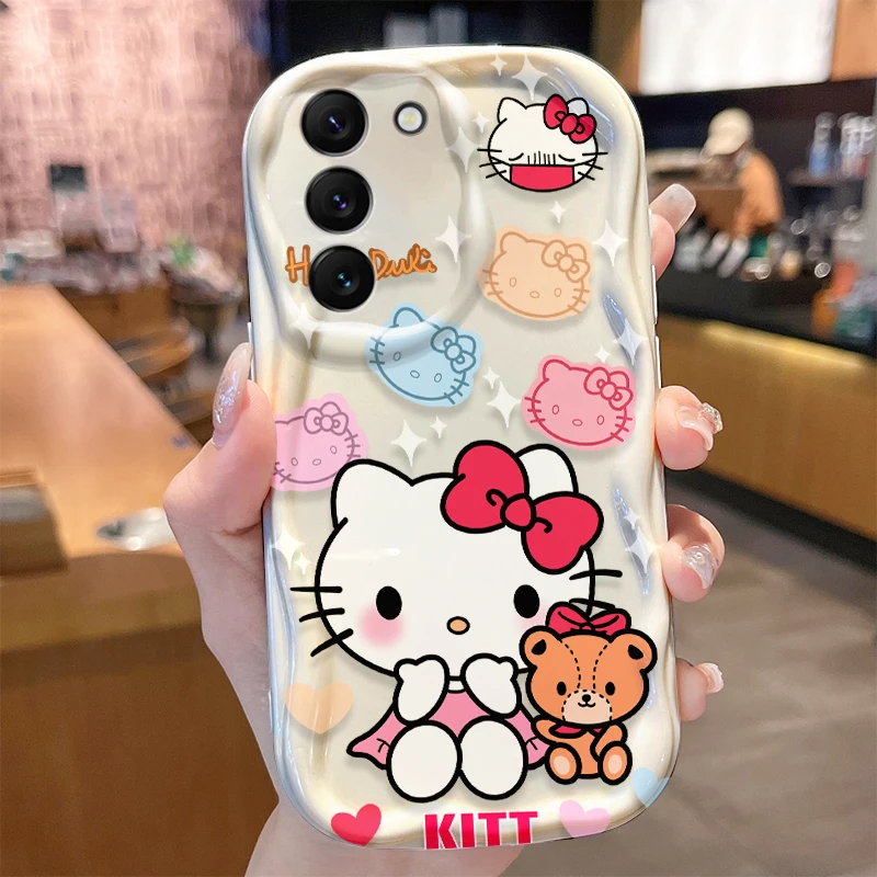 Sanrio HelloKitty Phone Case For Samsung Galaxy S24 S23 S22 S21Ultra Plus FE A73 A72 A71 A55 A54 A53 A52 Non-Slip Silicone Cover