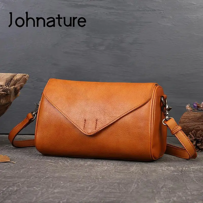 

Johnature Versatile Solid Color Genuine Leather Women Bag 2024 New Retro Soft Real Cowhide Simple Shoulder & Crossbody Bags