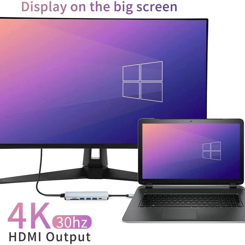 USBC to HDMI-compatible USB 3.0 USB2.0 Multifunctional 4K 30Hz 1080P HDTV Display Video Output Type C Hub Adapter for MacBook