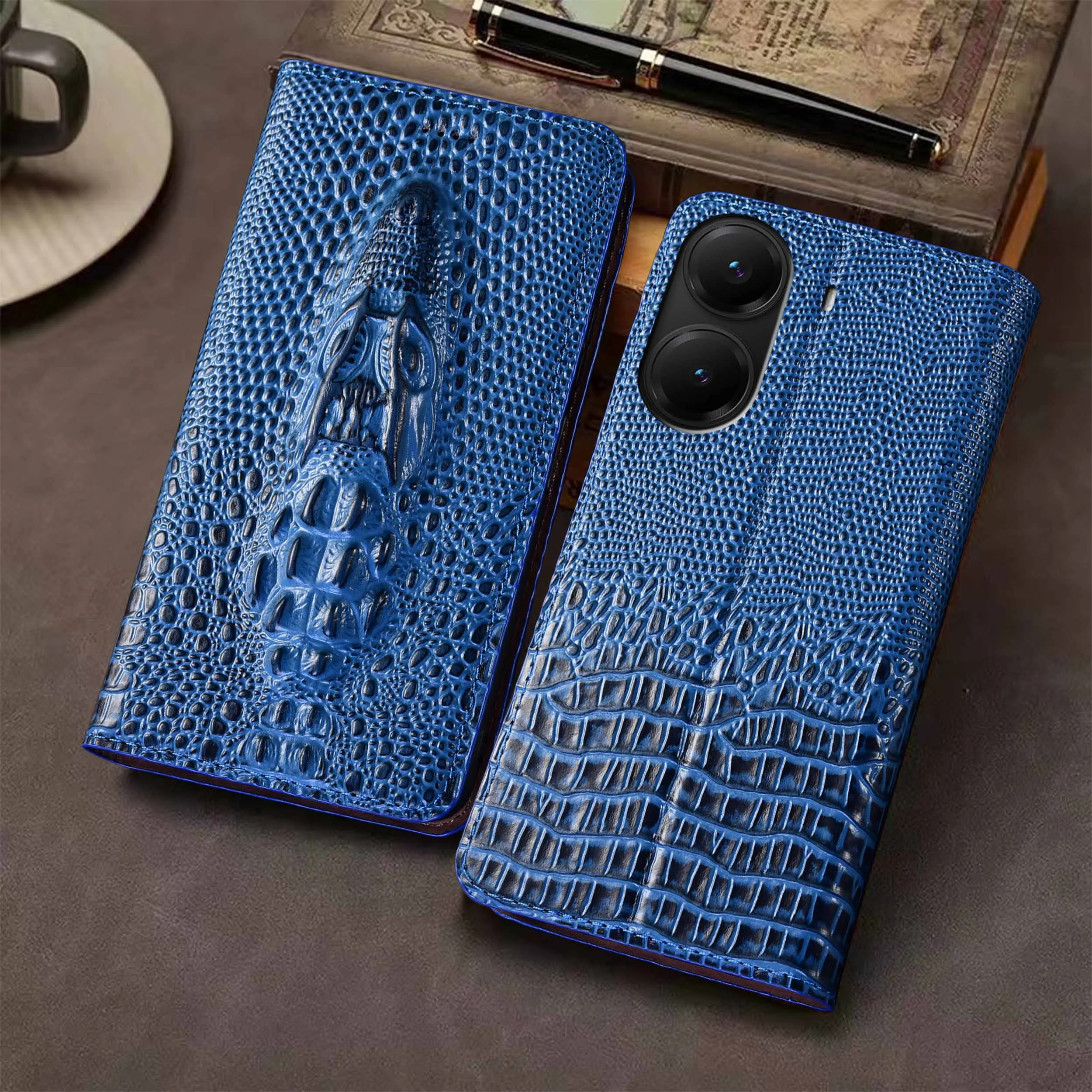 

For Xiaomi Poco X3 X4 X5 X6 X7 Pro NFC GT Neo 5G Crocodile Head Pattern Of Genuine Leather Wallet Flip Phone Cover Case Cowhide