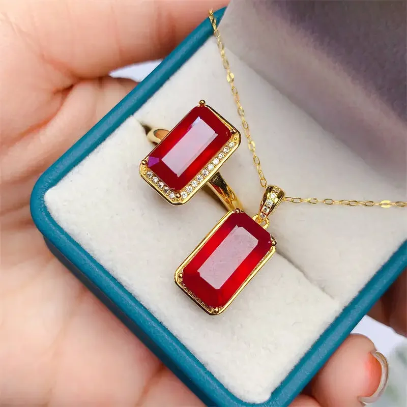 

New Arrival Geniune Natural Ruby Set Rectangle Gemstones7*15mm/925 Sterling Silver/Wedding/Anniversary/Party/Women