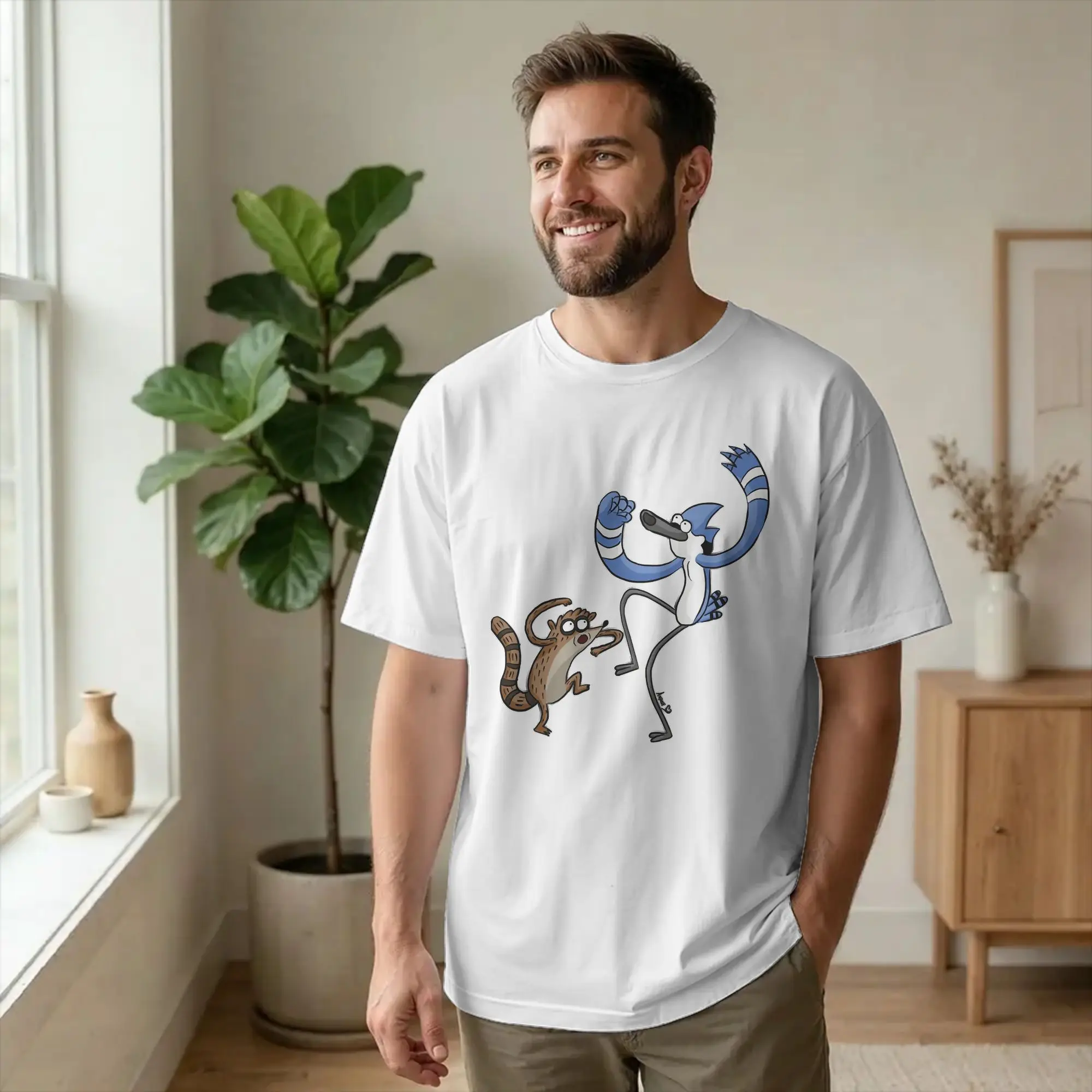 Rigby And Mordecai T Shirts Pure Cotton Casual T-Shirt Round Collar Regulars Show Tees Short Sleeve Clothes Big Size