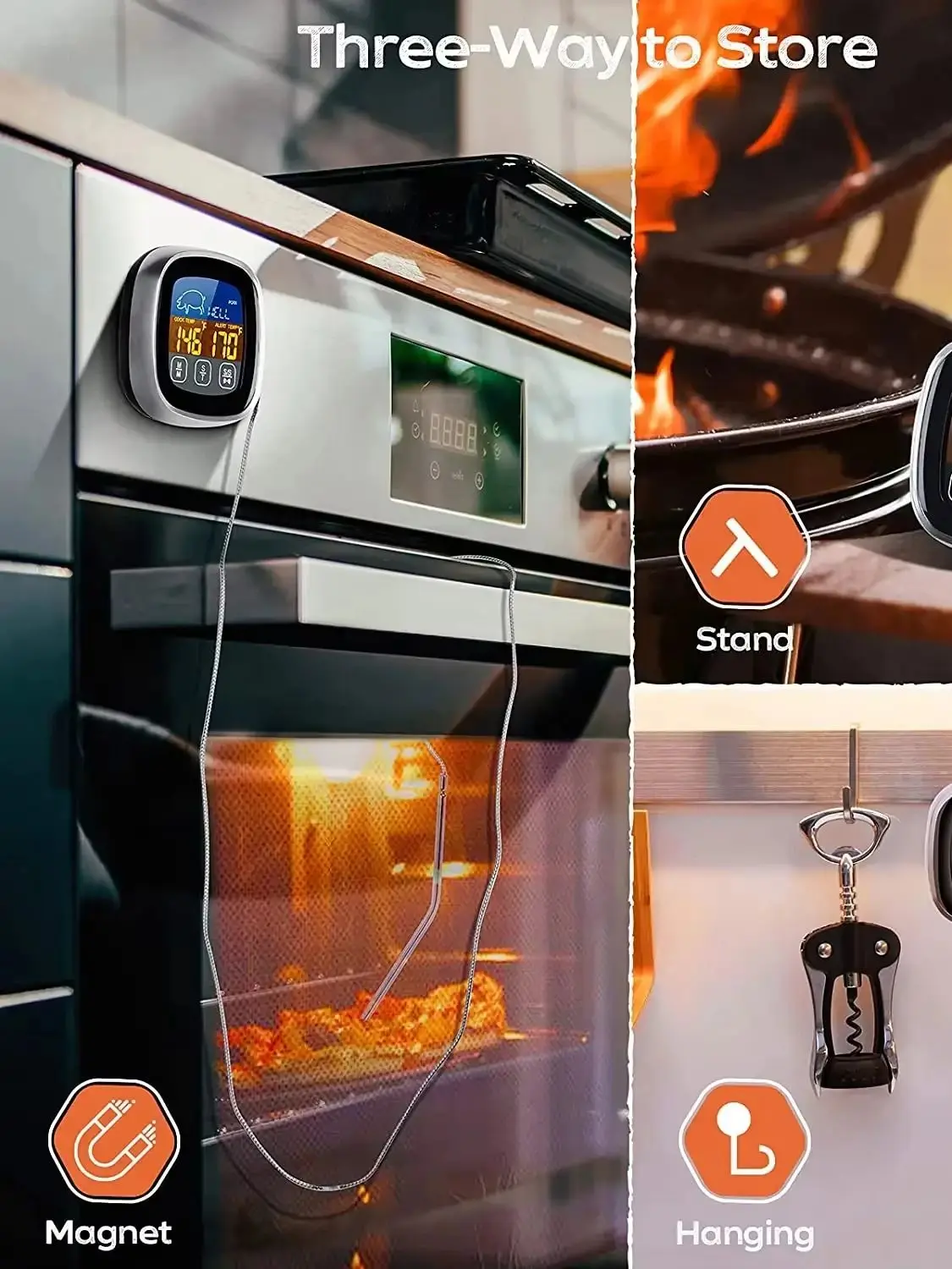 Thermomètre numérique pour viande, cuisine, acier inoxydable, étanche, sonde de température pour viande, four, cuisson, barbecue