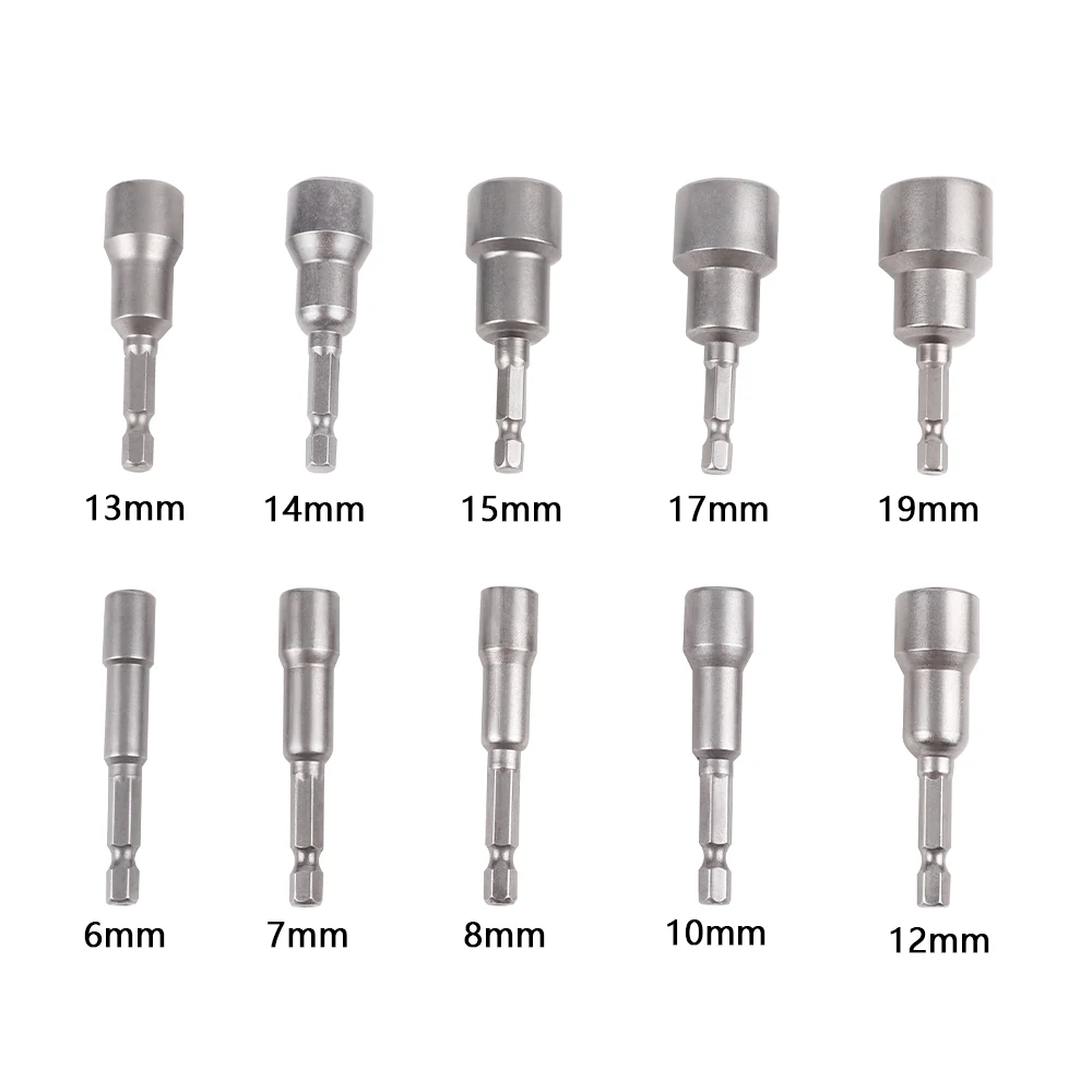 10Pcs/set 6mm-19mm Hex Sockets Sleeve Nozzles Nut Driver Allen socket Wrench 1/4\