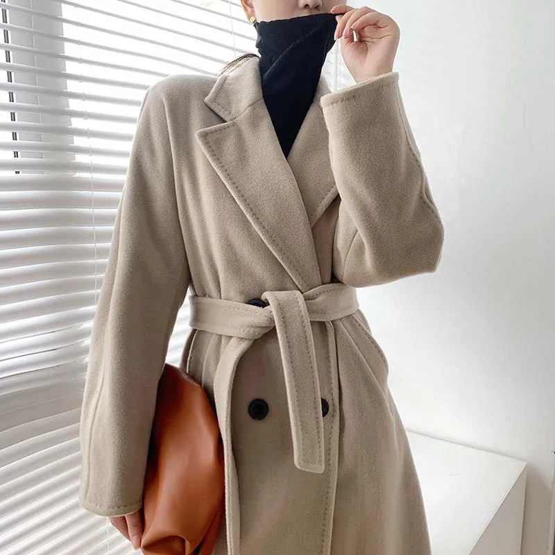 High-end woolen jacket medium and long silhouette cashmere women's coat 2020 winter new