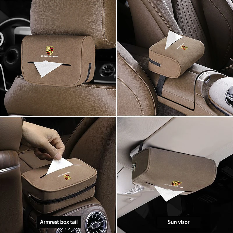 Car Interior Tissue Bag Seat Back Tissue Box For Porsche Cayenne Panamera Macan 911 718 Taycan Boxster Cayman 918 Auto Accessory