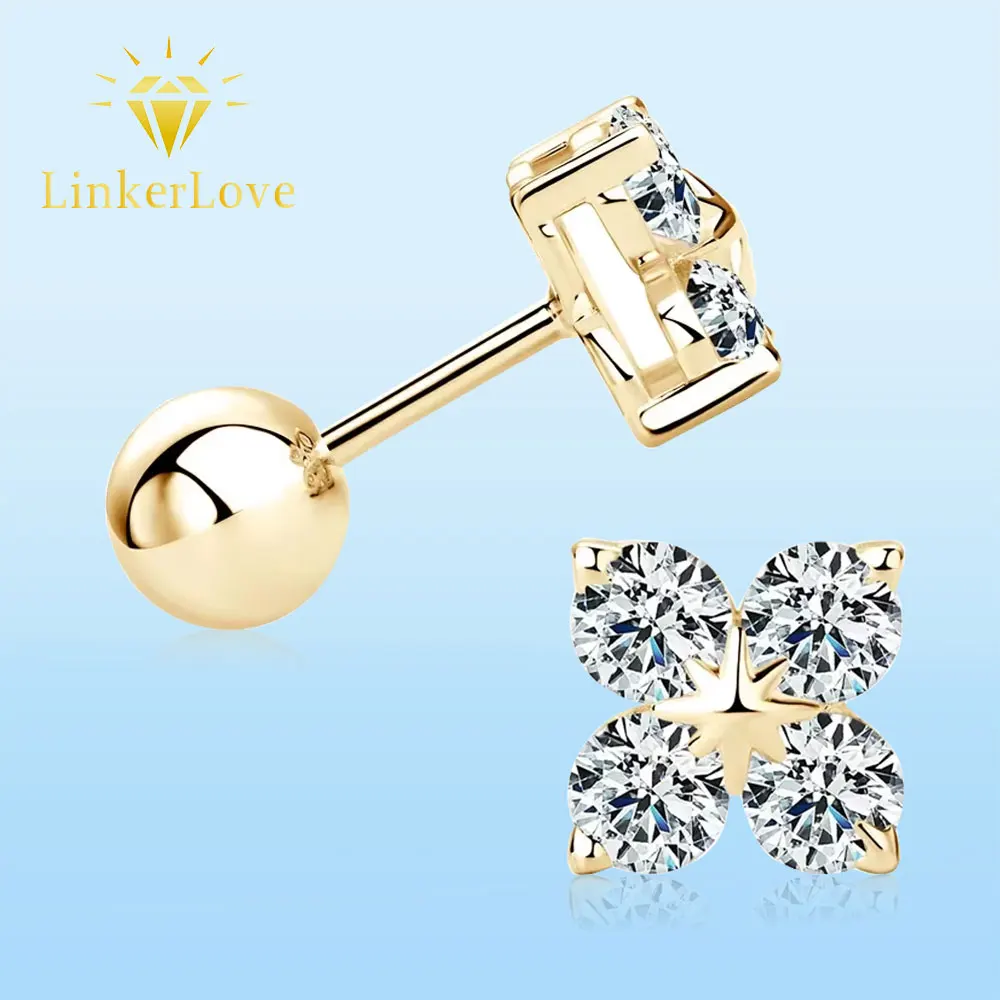 

LinkerLove Moissanite Four-leaf Clover Earrings for Woman S925 Sterling Silver Diamond Stud Earrings Trendy Jewelry Dating Gift