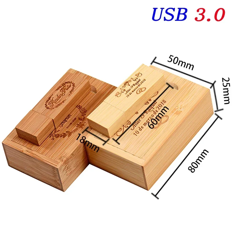 Imagem -06 - Usb 3.0 Flash Drive de Madeira Logotipo Personalizado Gratuito Memory Stick Pen Drive Caixa de Presente Criativa 32gb 64gb 128gb 20 Unidades por Lote