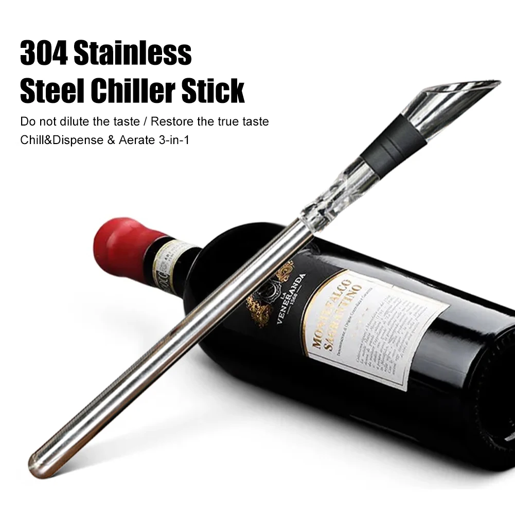 Wine Chiller Stick 3 In 1 Wine Cooler Stainless Steel Chiller Bar with Wine Pourer Aerator Iceless Wine Chilling Rod Gift