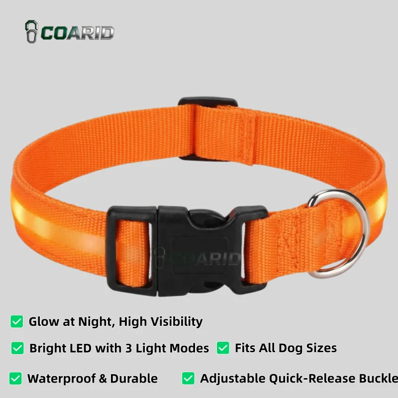 

LED Dog Collar, Rechargeable Waterproof Light Up Collar with 3 Modes, Adjustable Nylon for Small Medium Large Dogs Night Walking