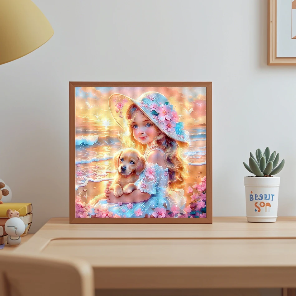 GATYZTORY 5D DIY Diamond Painting Complete Kit Pet dog and girl Crystal Diamond Art Kit Cross Stitch Kits Needlework Rhinestone view 3