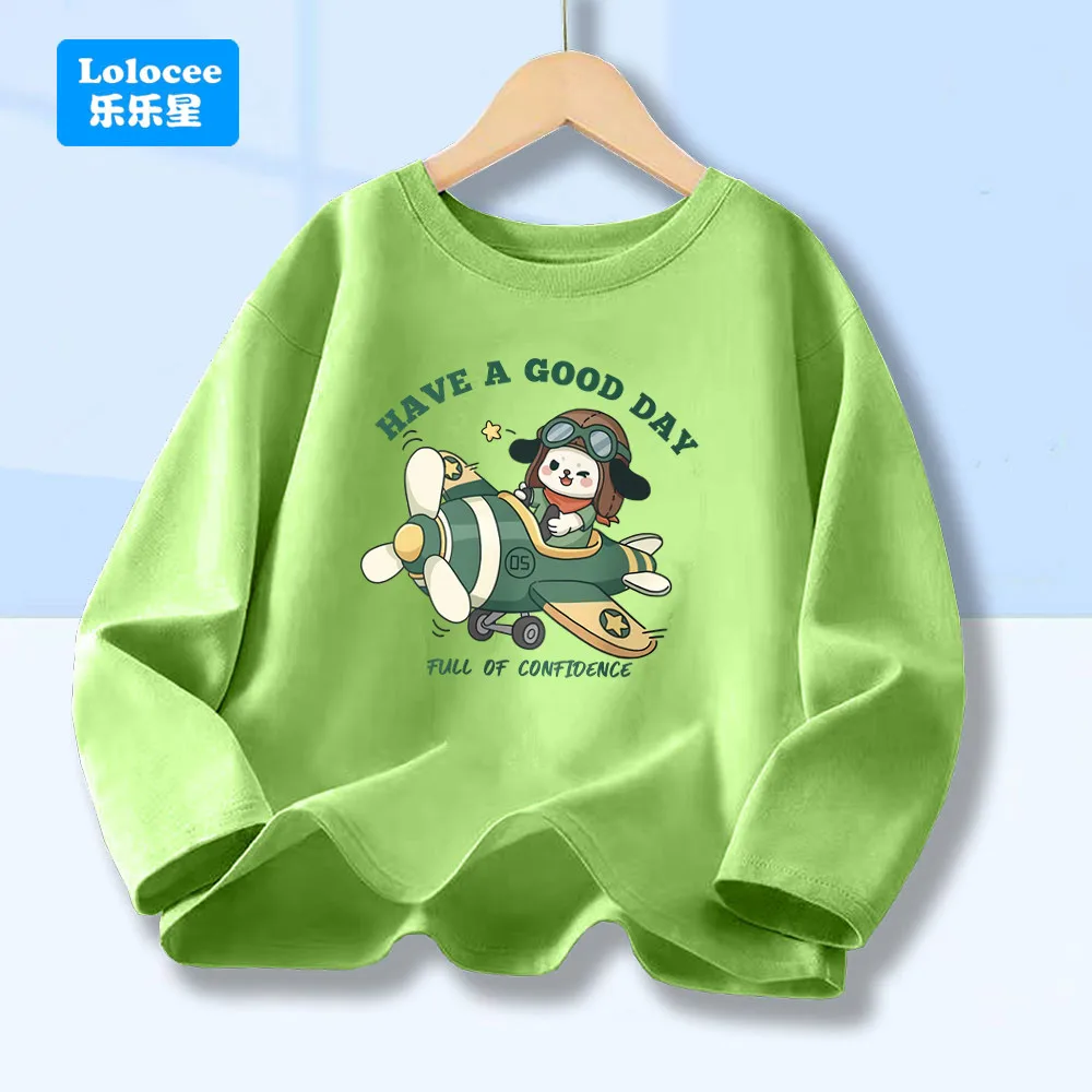 Kids' Spring Fall Long - Sleeve T-shirt Cute Pilot Animal Have a Good Day Print Tops Fashion Cartoon Cute Tee for Boys GGJZ1
