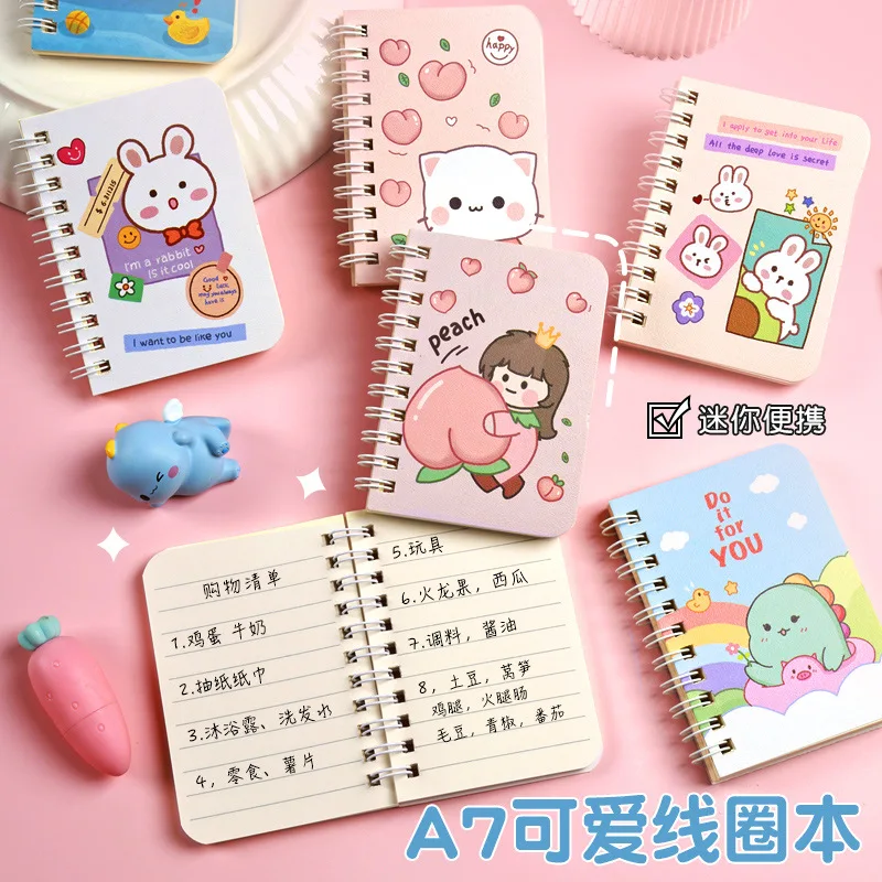 Children'S Cartoon Coil Notebook Girl Portable Mini Pocket Notebook Notepad Student Small Diary Book Planner Agenda Memo Pad