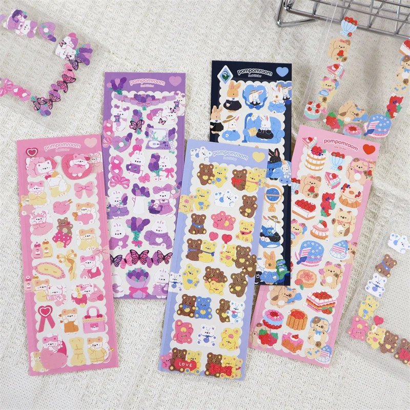 5Pcs Full Set Series Decorative Korean cartoon Love bear Stickers Kawaii Kpop Idol Card Album Ins Sticker Stationery Suppliers