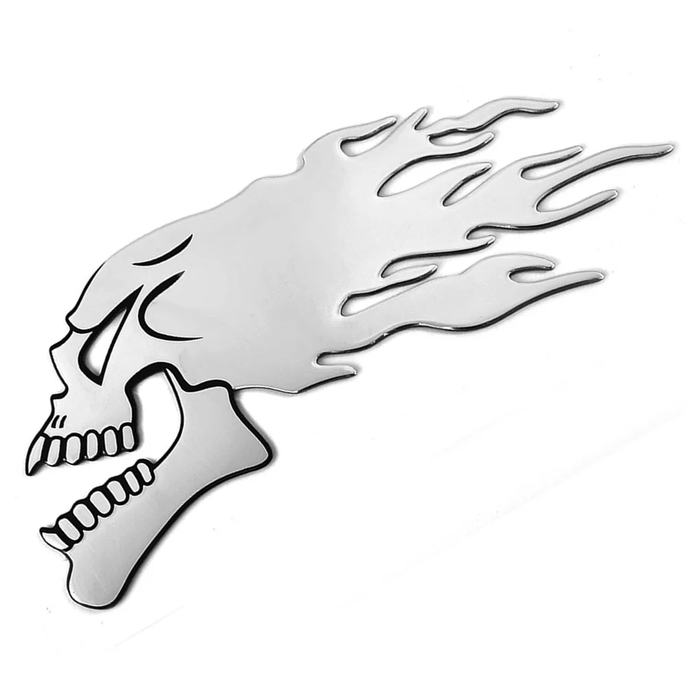2 PCS Motorcycle 3D Sticker Car Sliver Flaming Skull 3D Gel Sticker Decal L/R Pair Waterproof Car Sticker Motorcycle Decoration