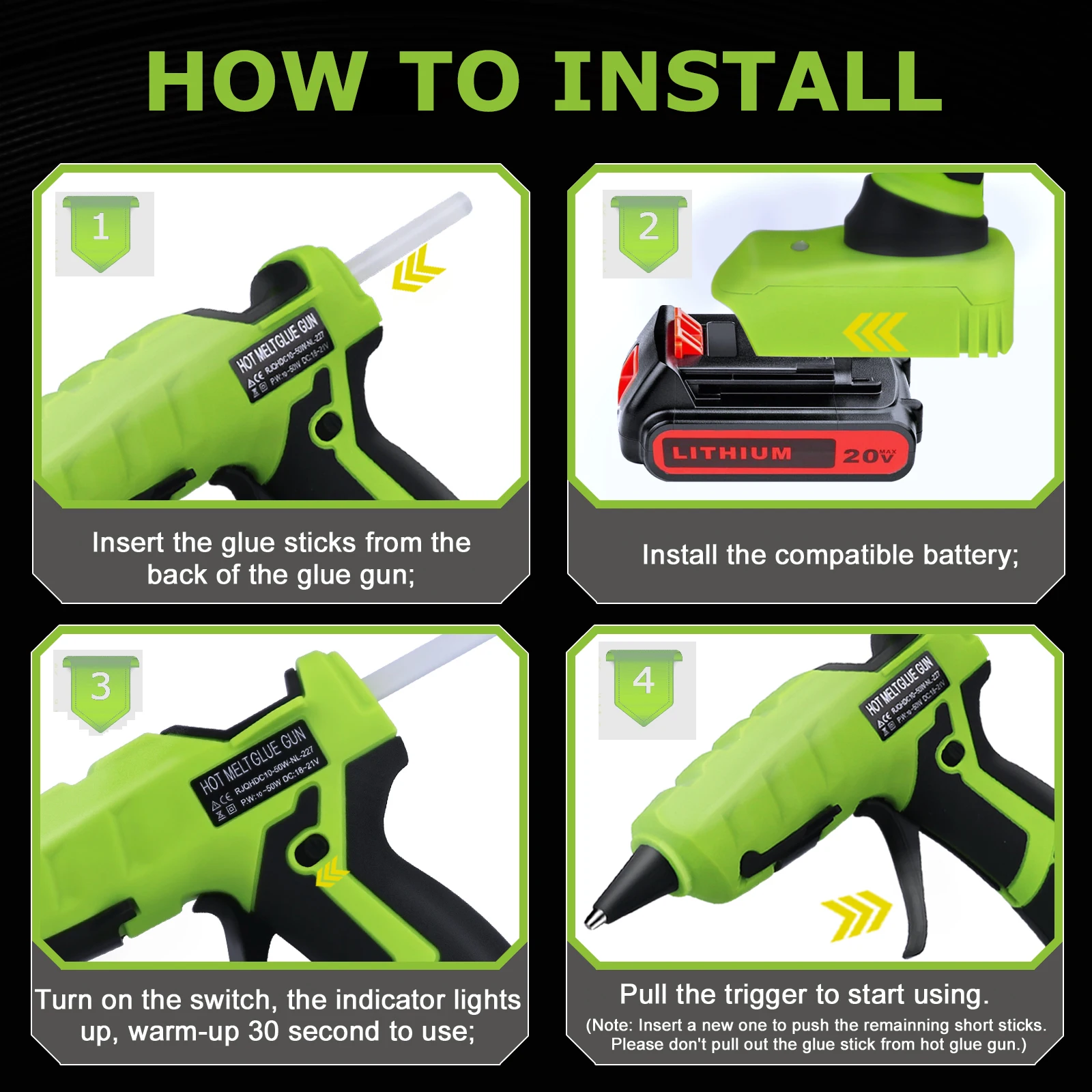 ปืนกาวร้อนละลายไฟฟ้า50วัตต์พร้อมแท่งกาว30ชิ้นสำหรับสีดำและดาดฟ้า14.4-20โวลต์เครื่องมือซ่อมแซมลิเธียมแบตเตอรี่โทรศัพท์สูงสุด