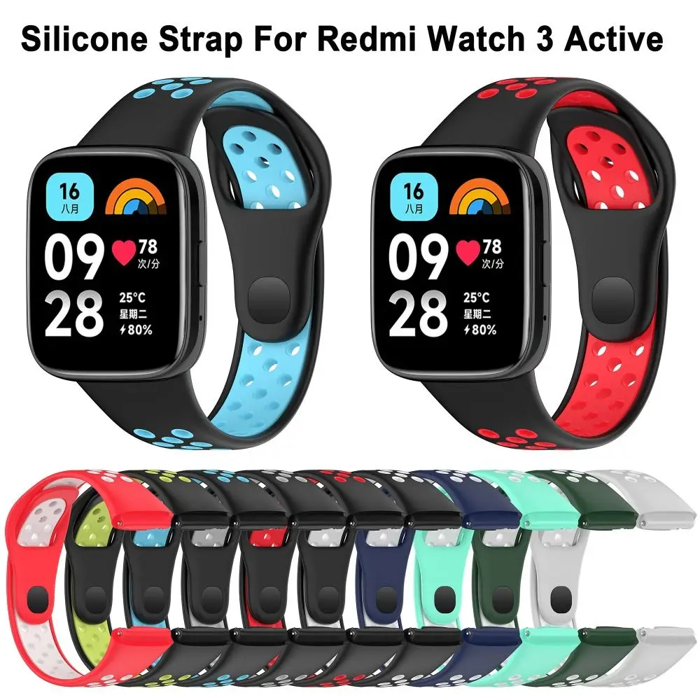 Two-Color Silicone Watch Strap Breathable Accessories Bracelet Replacement Buckle Watchband for Redmi Watch 3 Active Smart Watch