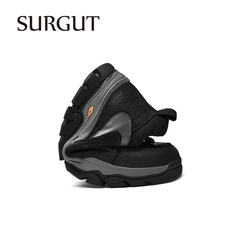 SURGUT Men\'s Winter Boots Warm Plush Men\'s Snow Boots Quality Leather Waterproof Men Sneakers Outdoor Men Hiking Boots Work