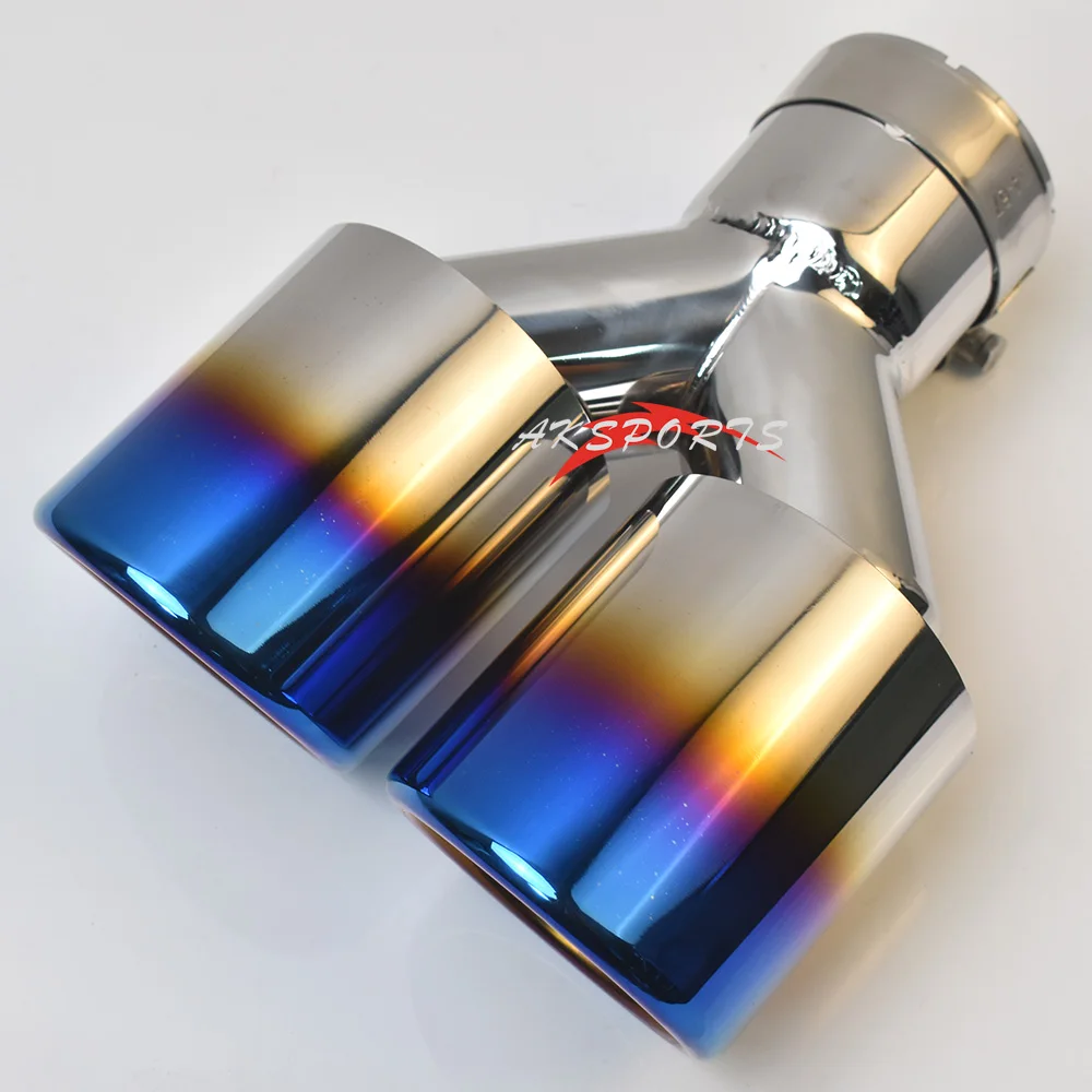 Universal Dual Burnt Blue Exhaut Pipe Flat Edge Double Shinny Stainless Steel Car Muffler Tip