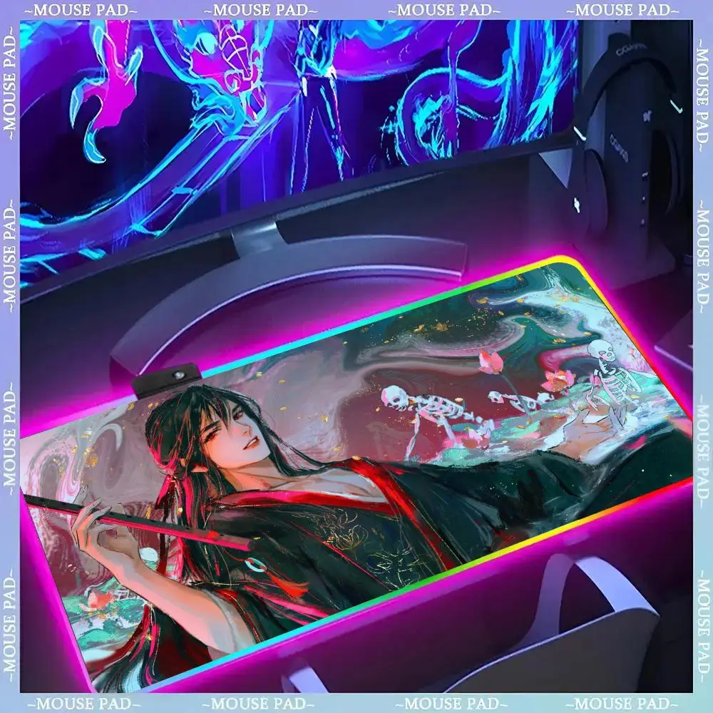 

Игровой коврик для мыши Mo Dao Zu Shi с индивидуальным дизайном, мультяшный аниме-стиль, светящийся LED-подсветка, RGB-подсветка для стола, коврик для клавиатуры и мыши для ПК
