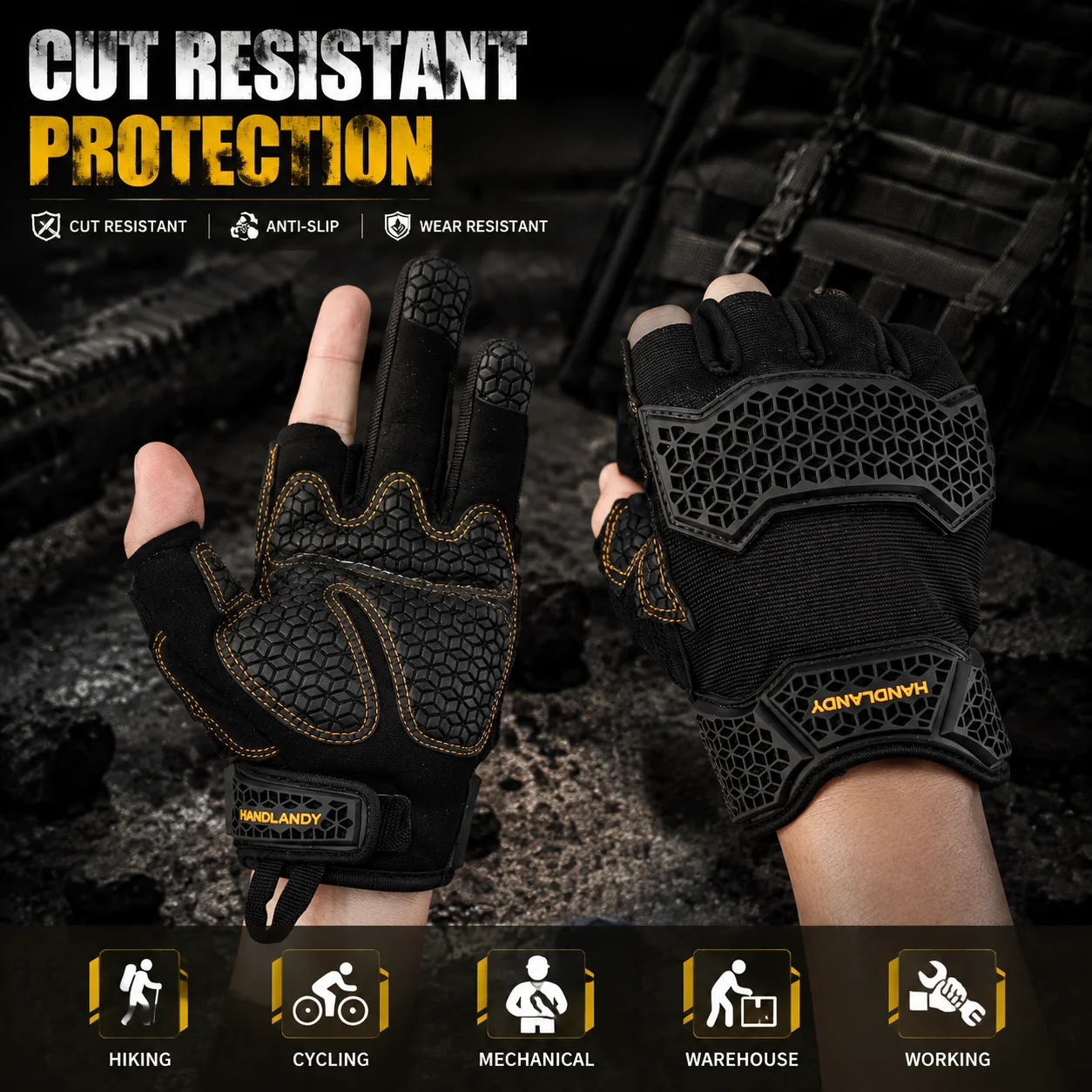 Half Finger Cut Resistant Gloves Anti Slip Wear Resistant Protective Gloves for Men Outdoor Cycling Work