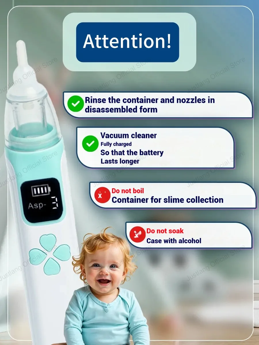 JUSTLANG Portable Nasal Aspirator Nasal Vacuum Cleaner Rechargeable Sniffling Equipment Safe Hygienic Nose Snot For Child Baby