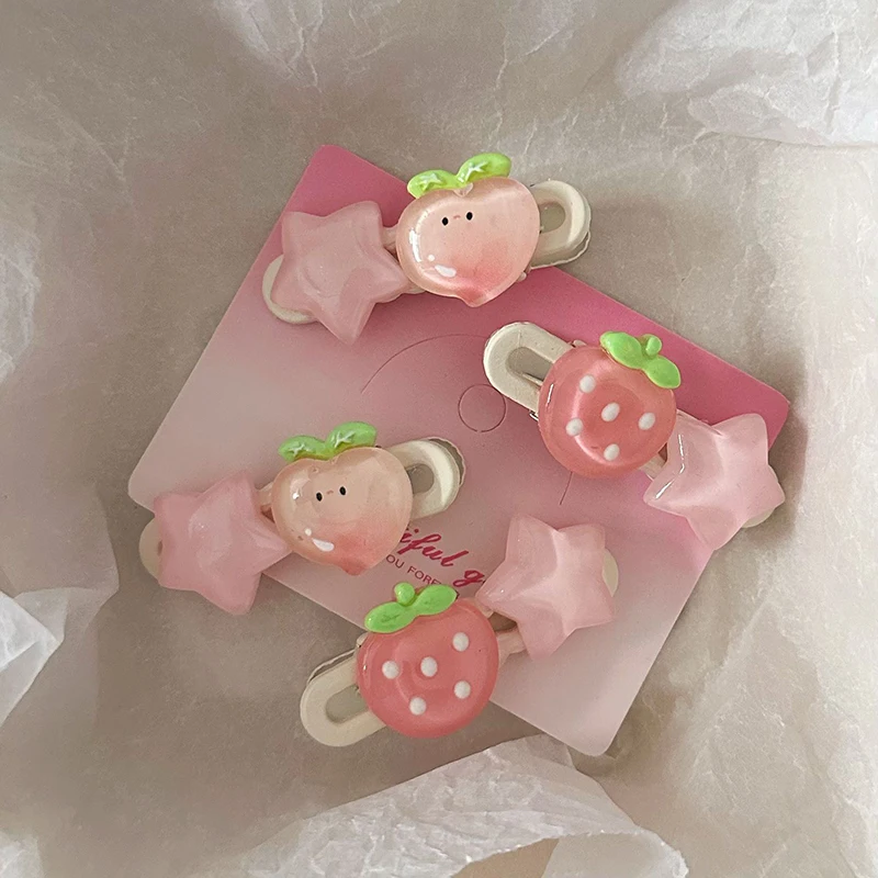 

Kawaii Pink Star Peach Strawberry Hairpin Sweet Girls Bangs Clip Side Clip Women Hair Accessories