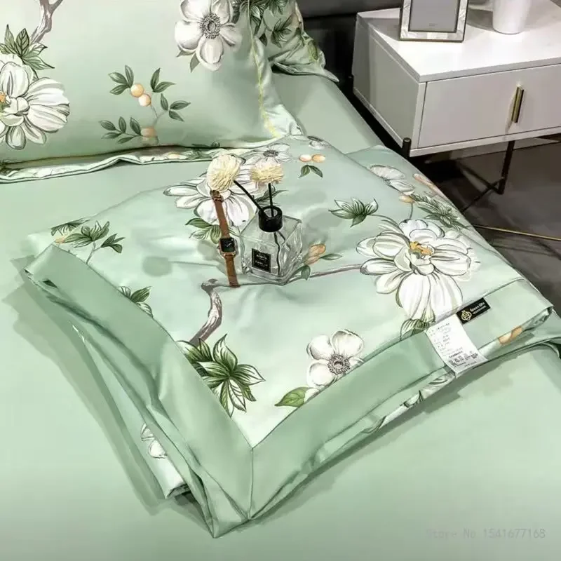Nordic Style Summer Quilt Silk Bedding Set Water Wash Silk Air Conditioning Summer Bedding Bed Sheets Pillowcases Four Piece Set