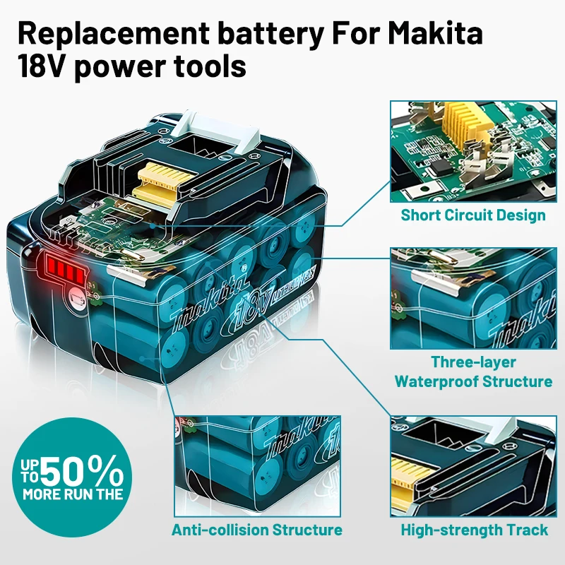 Original 18V Makita power tool rechargeable battery, BL1850, Makita 18V battery, 18650 lithium-ion battery, BL1860，BL1830，LXT400