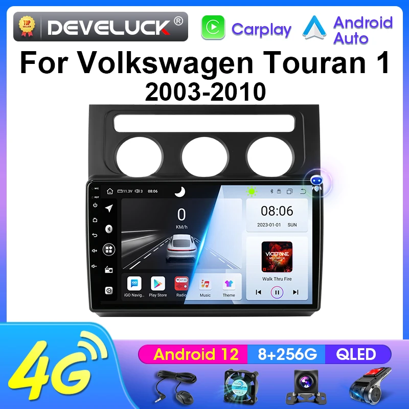 

For Volkswagen Touran 1 2003 - 2010 2 Din Android 12 Car Radio Multimedia Video Player Navigation Carplay Auto Stereo Head Unit