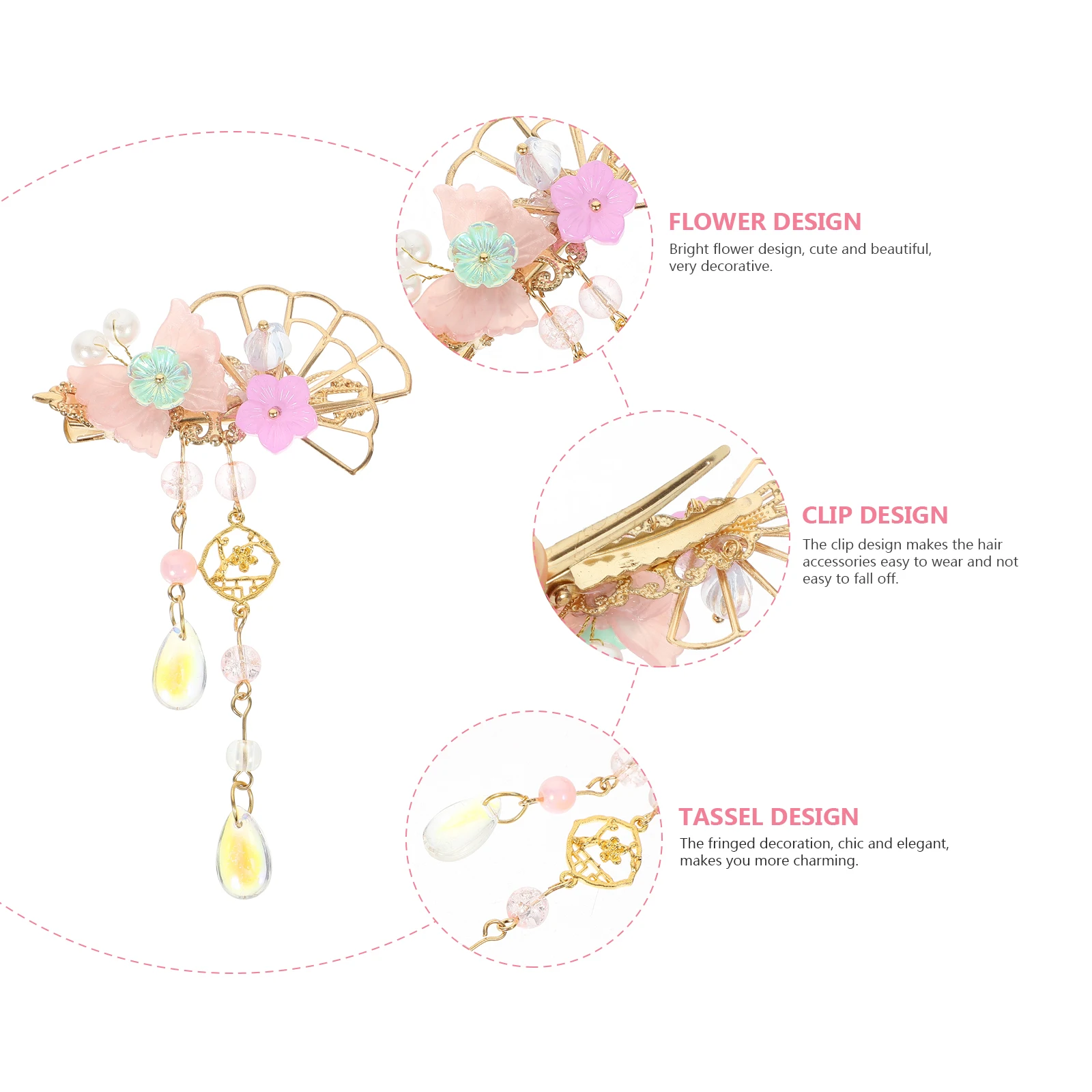 

Pair Retro Tassel Hairpins Hair Clip for Hanfu Butterfly Fan Headdress Children Hair Accessories Lightweight Long Term