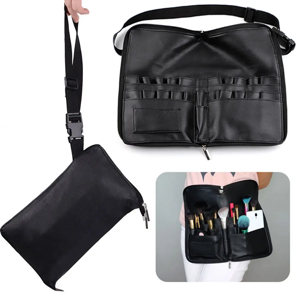 Portable PU Waist Bag with 24 Storage Tubes 4 Pockets Makeup Brush Organizer Travel Bag Woman