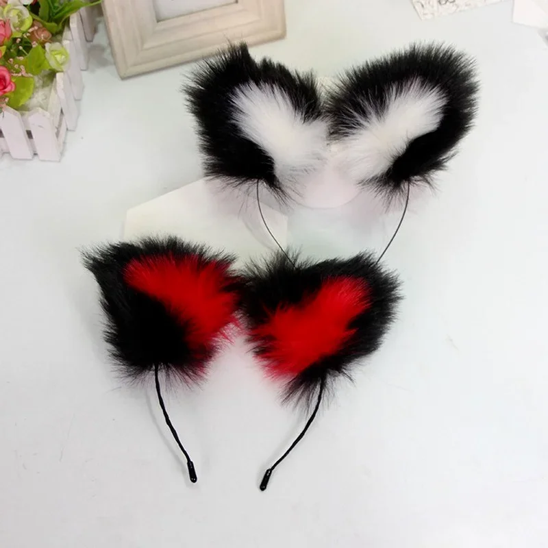 Fox Cat Plush Ears Headband Shape Photo  Party Show Girl Hair Accessories Black Red   Anime Cosplay Costume  Halloween Christmas