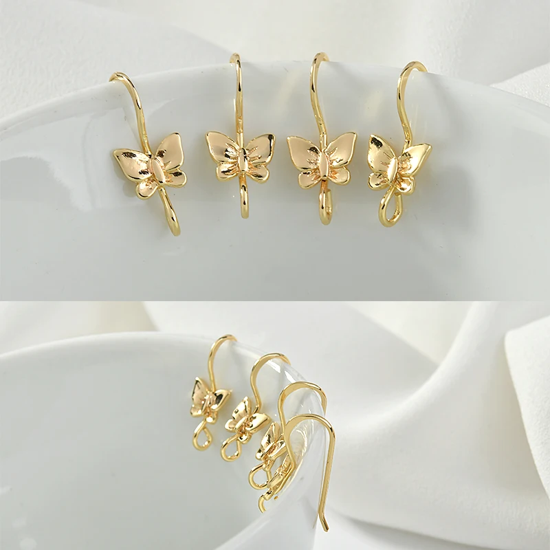 Boucles d\'oreilles papillon plaquées or 14 carats, boucle d\'oreille à crochet, fournitures exécutives, accessoires de bijoux, 19mm, 6 pièces