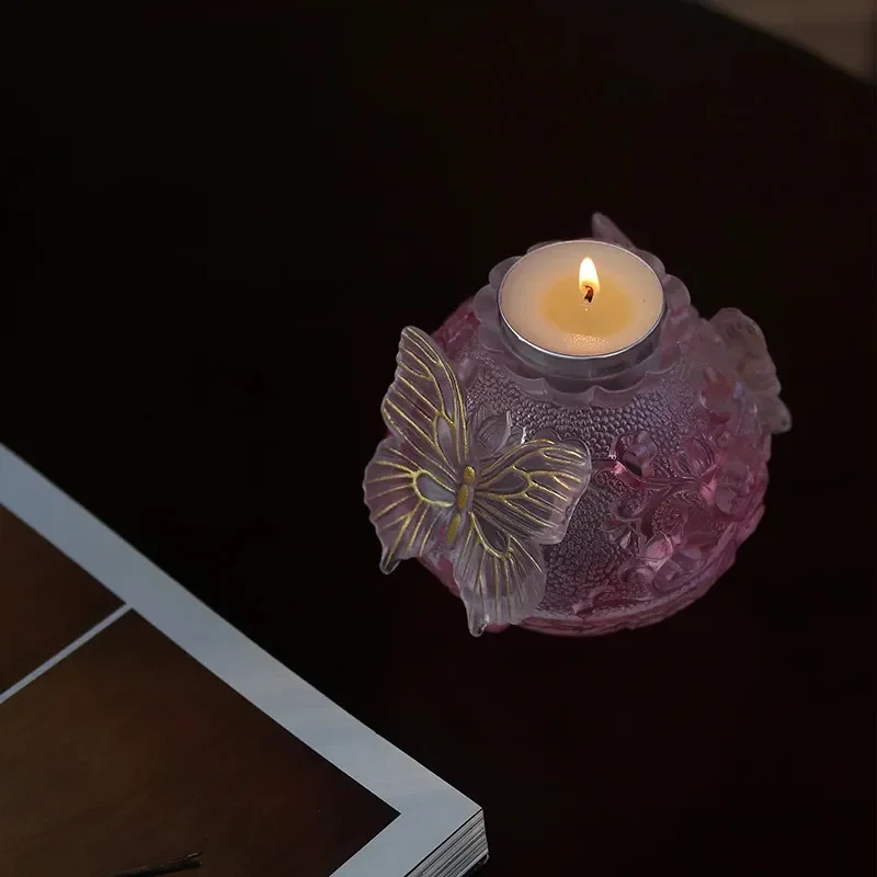 Pink Gradient Butterfly Incense Burner Semi Transparent Glazed Ceramic Candle Holder Elegant Tabletop Home Decor Ornament