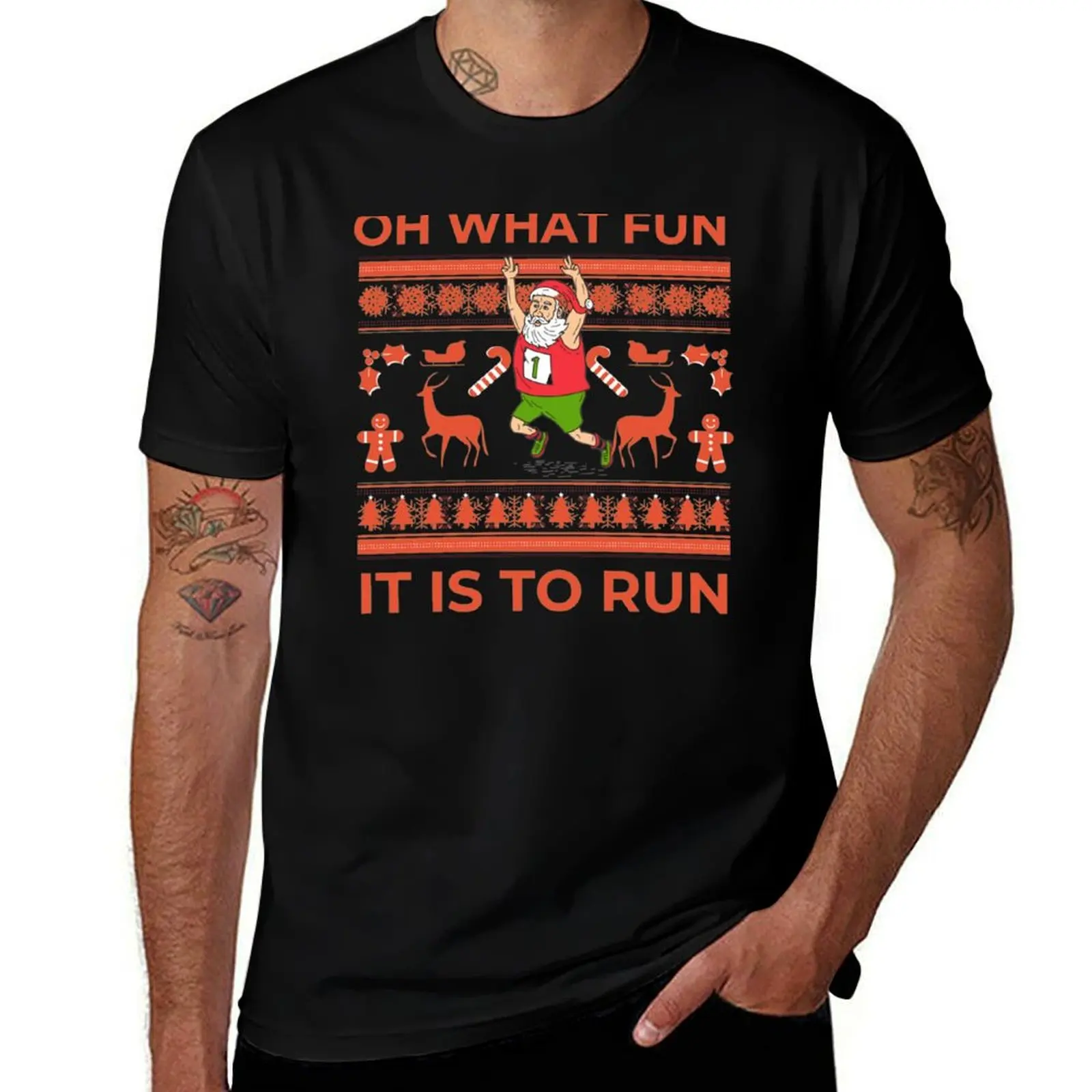 Oh What Fun It Is To Run Ugly Christmas Running Santa Running Christmas- Funny Santa Runner(2) T-Shirt