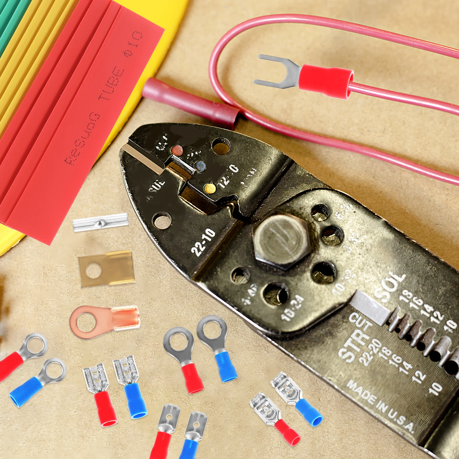 

1 set Wire Connectors Kit Insulated Ring Terminals Heat Shrink Tube Crimp Connections Automotive Electrical Butt Spade Terminal