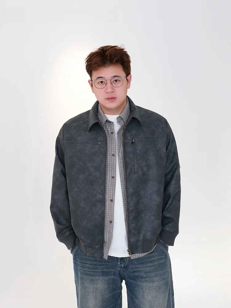 

Куртка свободного кроя в американском ретро-стиле из искусственной кожи, тонкая, больших размеров, стройнящая, весенняя, модная, городская, молодежная, с длинными рукавами, на молнии