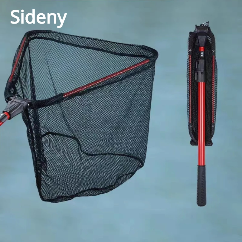 

Sideny Fishing Hand Net Foldable Triangle Floating Rubber Coated Dip Net with Drop Rope Portable Telescopic Pole Sea Tackle Good