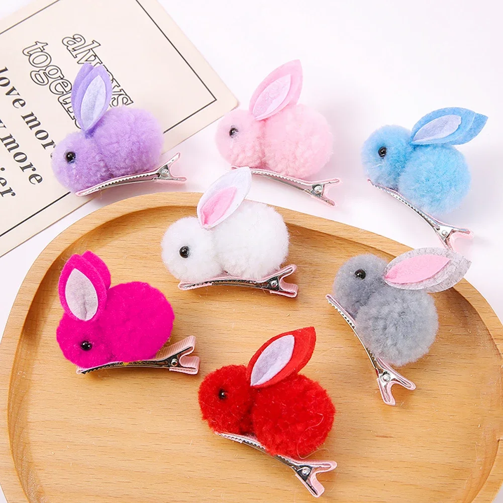 Cute Rabbit Hair Ball Clip para crianças, grampos de cabelo para crianças, acessórios de cabelo simples, headwear, presilha, menina, criança