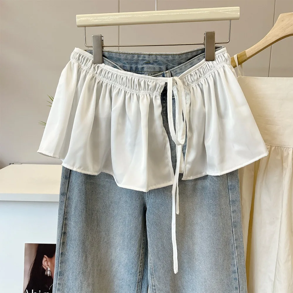 

Adjustable Hip-hop Layer Outfits Skirt Sweet Y2K Lace Up Hip Scarf Solid Color Korean Style Ruffled Edge Waistband Jeans Decor