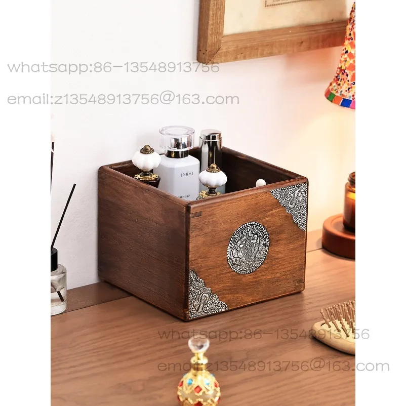 Retro Solid Wood Living Room Coffee Table Table High Value Wooden Small Garbage Box Mini Chinese Desktop Trash Can