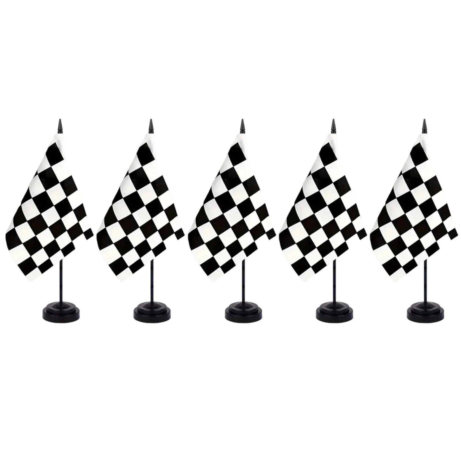 5Pcs Black and White Checkered Table Flags Small Mini Racing Desk Stick Flags with Stand for Parties Mini Checkered Racing Flag