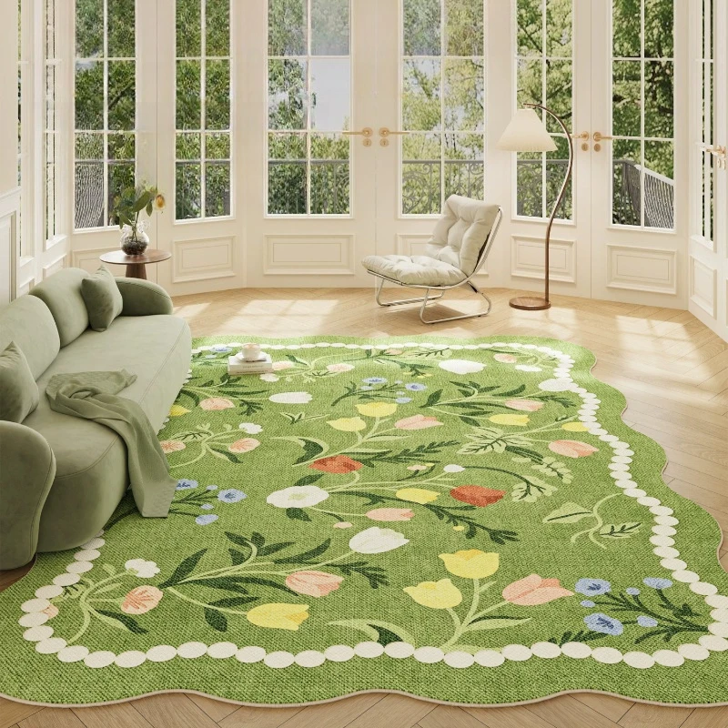 Pastoral Style Bedroom Decor Green Carpet Irregular Shape Carpets for Living Room Washable Lounge Floor Mat Anti-slip Study Rug