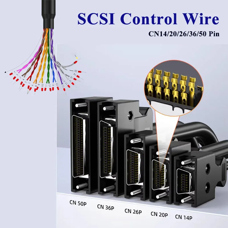 SCSI CN14/20/26/36/50 Pin Servo Terminal Wire Single Head Cable wit Number Tube Industrial 14-50P Signal Connection Control Wire