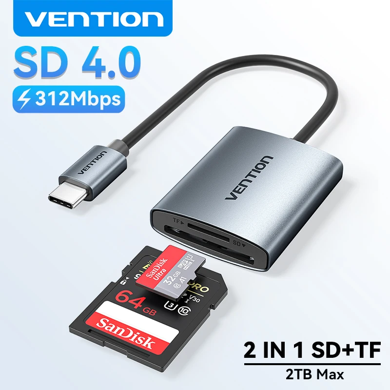 Vention SD 4.0 Card Reader 312Mbps USB 3.0 Type C to SD Micro TF OTG Memory Card Adapter for iPhone 17 MacBook Laptop PC Samsung